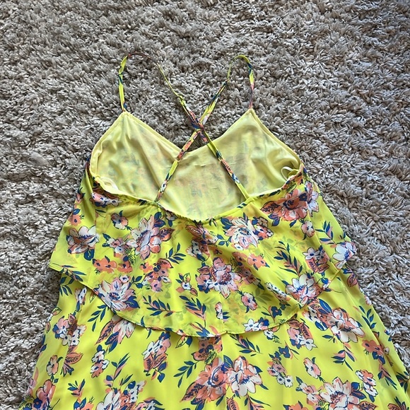 Neon Yellow with Floral Pattern Chiffon High/Low Dress - Picture 10 of 11